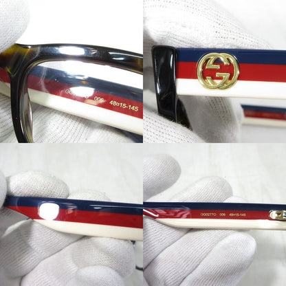 GUCCI | グッチ スクエアシェイプ 伊達眼鏡 メガネフレーム デモレンズ / インターロッキングG トリコロール サイズ：48□15-145 メガネ GG0277O 006 ブラウン系×ネイビー系など【三重本店】