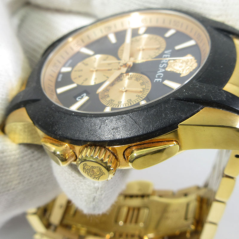 VERSACE | ヴェルサーチ VEM8 CHARACTER CHRONO キャラクタークロノ / メデューサ クロノグラフ 腕時計 多針アナログ表示 クオーツ ゴールド系×ブラック【三重本店】