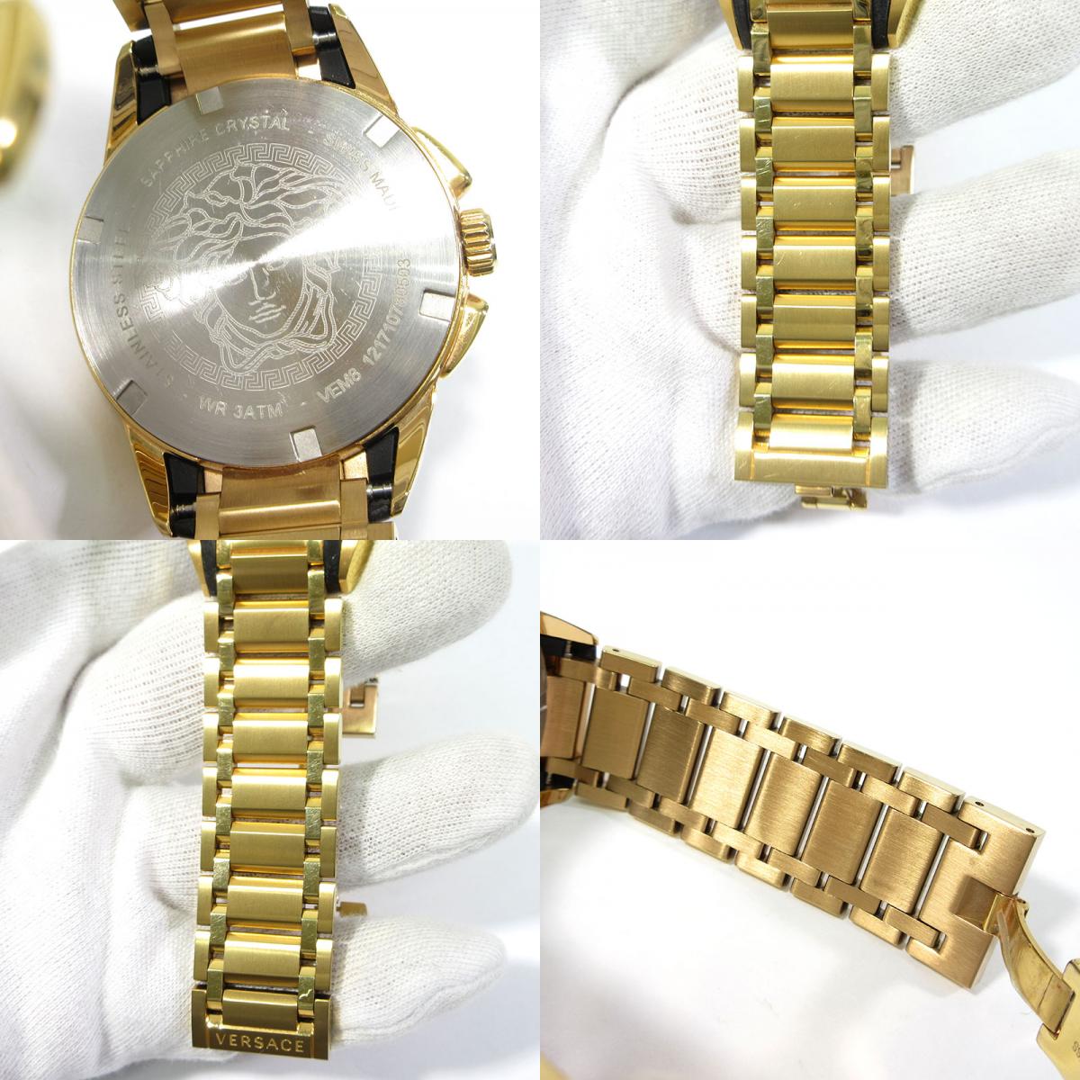 VERSACE | ヴェルサーチ VEM8 CHARACTER CHRONO キャラクタークロノ / メデューサ クロノグラフ 腕時計 多針アナログ表示 クオーツ ゴールド系×ブラック【三重本店】