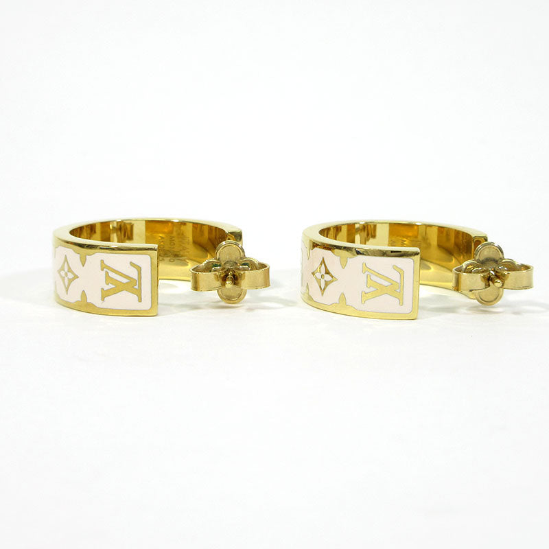 LOUIS VUITTON | ルイ・ヴィトン ピアス･ナノグラム エナメル / フープ ピアス ピアス M01830 ホワイト系×ゴールド【三重本店】