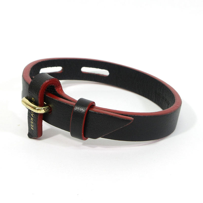 Salvatore Ferragamo | サルヴァトーレフェラガモ レザーブレスレット ブレスレット 0764613 ブラック×レッド【三重本店】