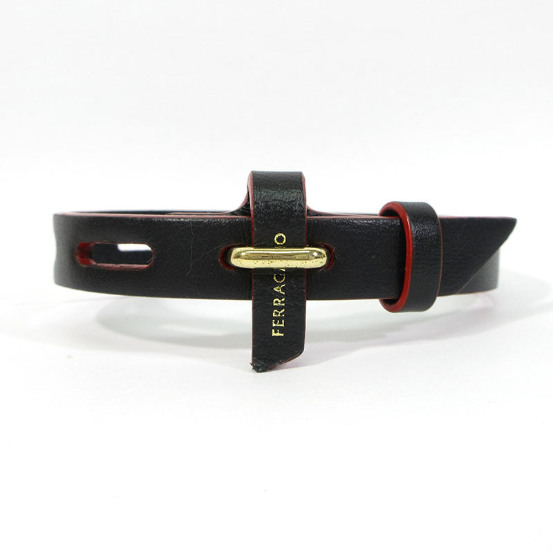 Salvatore Ferragamo | サルヴァトーレフェラガモ レザーブレスレット ブレスレット 0764613 ブラック×レッド【三重本店】