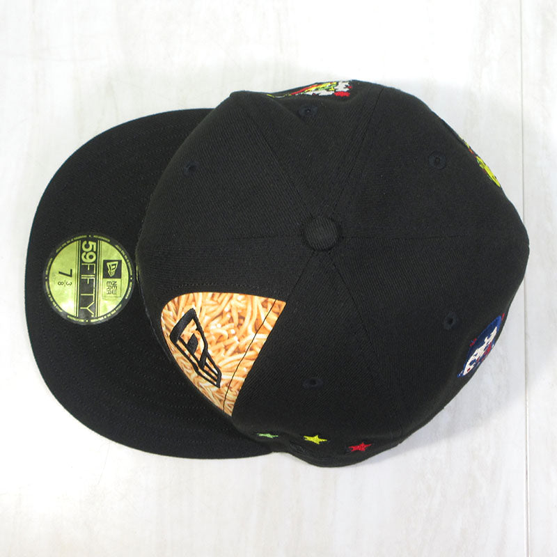 NEW ERA | ニューエラ 7 3/8 (58.7cm) ×おやつカンパニー ベビースターラーメン 59FIFTY / ロゴ＆キャラクター刺繍 ベビースターラーメンプリント キャップ キャップ ブラックなど【三重本店】