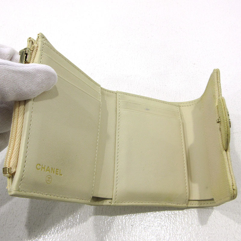 CHANEL | シャネル キャビアスキン 三つ折り財布 ベージュ【三重本店】