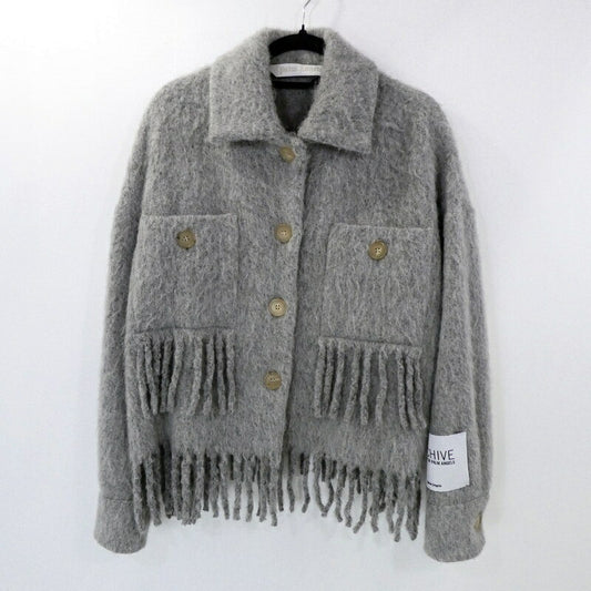 【中古】Palm Angels | パームエンジェルス Fringed Shirt Jacket Melange Grey その他アウター PWEA052F21FAB0010810 グレー サイズ：38