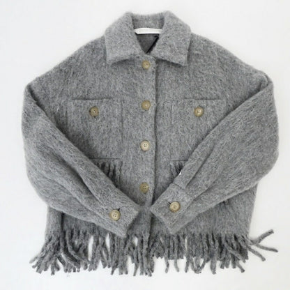 【中古】Palm Angels | パームエンジェルス Fringed Shirt Jacket Melange Grey その他アウター PWEA052F21FAB0010810 グレー サイズ：38