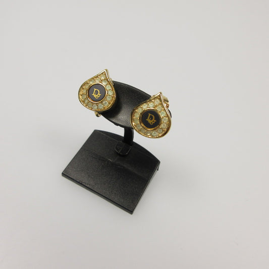 【中古】Christian Dior | クリスチャンディオール ラインストーン付きしずくモチーフ イヤリング