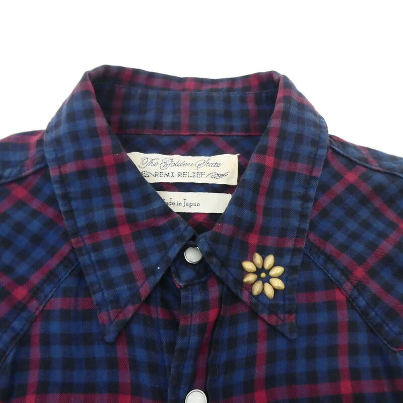 【中古】REMI RELIEF | レミレリーフ フラワースタッズチェックシャツ 長袖シャツ サイズ：M