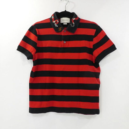【中古】GUCCI | グッチ ワイドボーダースネーク刺繍 ポロシャツ 431039 X5858 国内正規品 レッド サイズ：XS