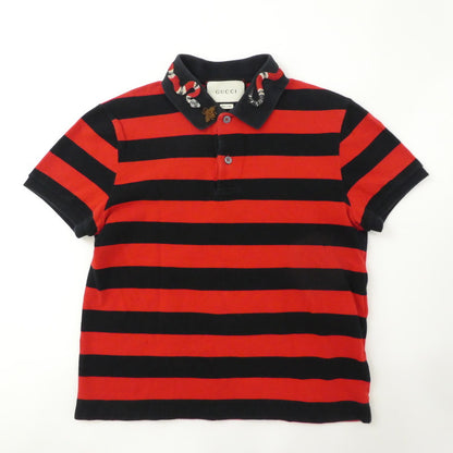 【中古】GUCCI | グッチ ワイドボーダースネーク刺繍 ポロシャツ 431039 X5858 国内正規品 レッド サイズ：XS