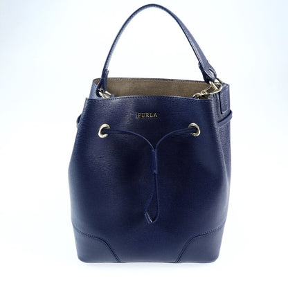 【中古】Furla | フルラ STACY MINI DRAWSTRING ハンドバッグ ネイビー