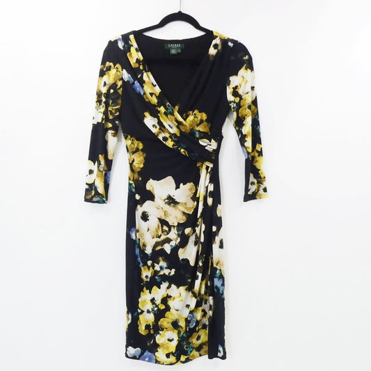 【中古】RALPH LAUREN | ラルフローレン 花柄カシュクール ドレス ブラック サイズ：2