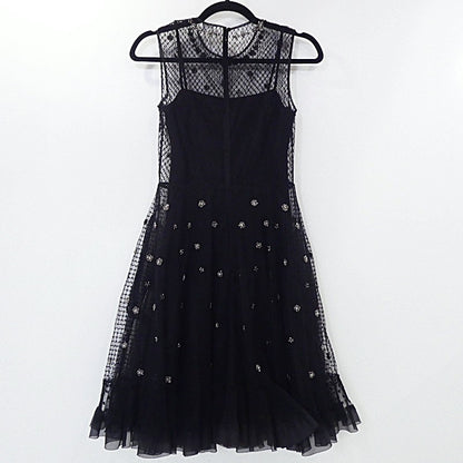 【中古】REDValentino | レッドヴァレンティノ ドットメッシュラインストーンフラワー刺繍 ドレス WR0VA20C663 ブラック サイズ：38