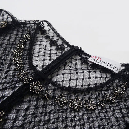 【中古】REDValentino | レッドヴァレンティノ ドットメッシュラインストーンフラワー刺繍 ドレス WR0VA20C663 ブラック サイズ：38
