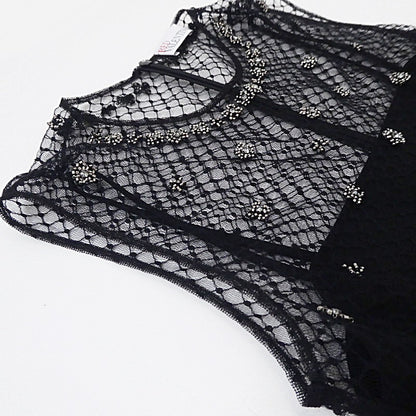 【中古】REDValentino | レッドヴァレンティノ ドットメッシュラインストーンフラワー刺繍 ドレス WR0VA20C663 ブラック サイズ：38