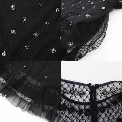 【中古】REDValentino | レッドヴァレンティノ ドットメッシュラインストーンフラワー刺繍 ドレス WR0VA20C663 ブラック サイズ：38