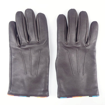 【中古】Paul Smith | ポール・スミス アーティストストライプパイピングレザーグローブ 手袋 220750 ブラウン