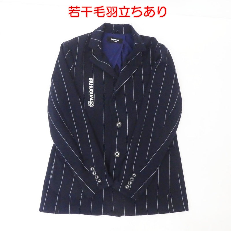 【中古】1 PIU 1 UGUALE 3(志風音) | ウノピュウノウグァーレトレシフォン ピンストライプロゴジャケット テーラードジャケット ネイビー サイズ：L
