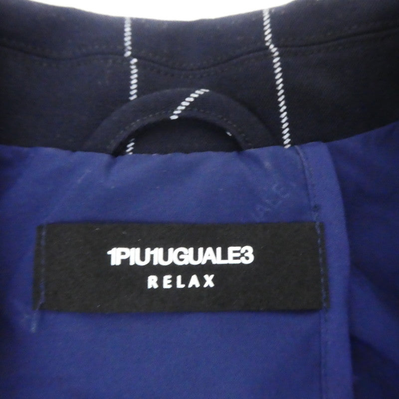 【中古】1 PIU 1 UGUALE 3(志風音) | ウノピュウノウグァーレトレシフォン ピンストライプロゴジャケット テーラードジャケット ネイビー サイズ：L