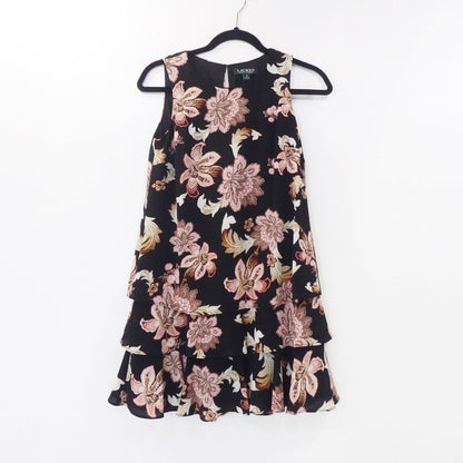 【中古】RALPH LAUREN | ラルフローレン ノースリーブ花柄ティアード ワンピース ブラック