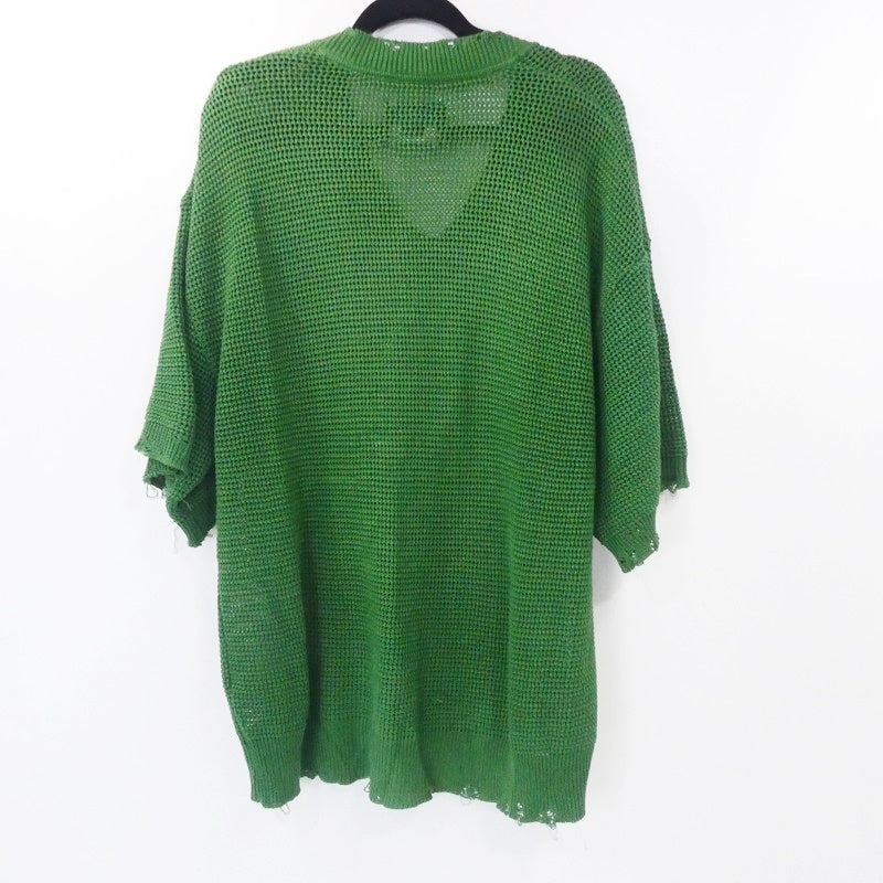 【中古】MAISON SPECIAL | メゾンスペシャル ストローヤーンプライムオーバーダメージメッシュニットVネック ニット 11221361329 グリーン サイズ：2
