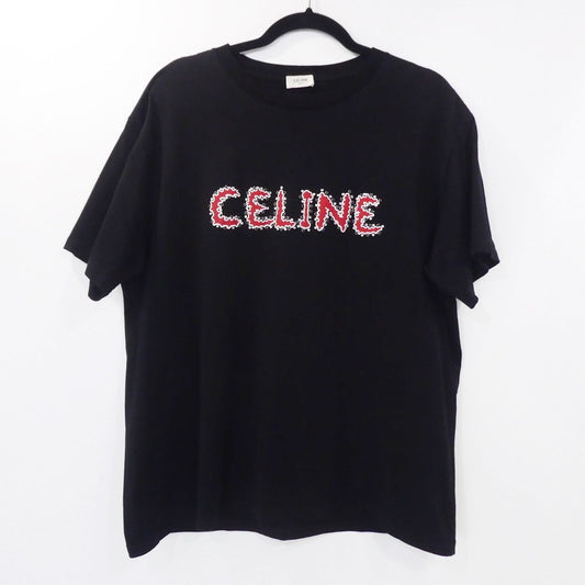 【中古】CELINE | セリーヌ ラインストーンロゴルーズフィットTシャツ 半袖Ｔシャツ 2X49F671Q ブラック サイズ：XL
