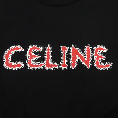 【中古】CELINE | セリーヌ ラインストーンロゴルーズフィットTシャツ 半袖Ｔシャツ 2X49F671Q ブラック サイズ：XL