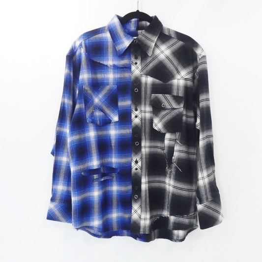 【中古】MIYAGIHIDETAKA | ミヤギヒデタカ Remake shirt 長袖シャツ Rafu003-23-01 ブルー　ブラック サイズ：M