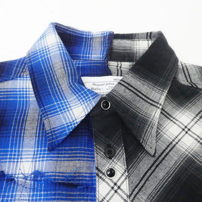【中古】MIYAGIHIDETAKA | ミヤギヒデタカ Remake shirt 長袖シャツ Rafu003-23-01 ブルー　ブラック サイズ：M