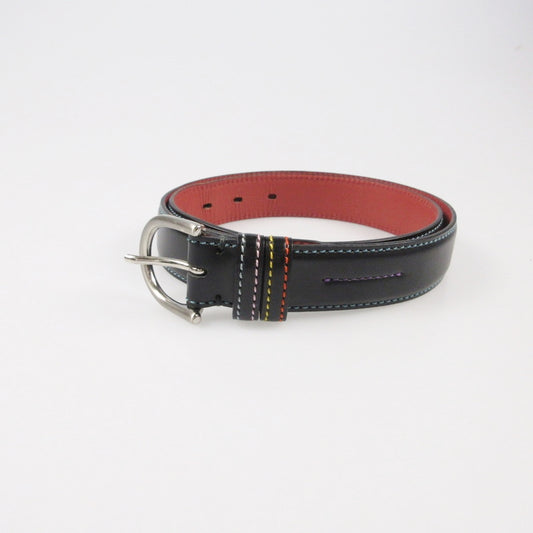 【中古】Paul Smith | ポール・スミス マルチカラーステッチレザー ベルト 110706 ブラック サイズ：M