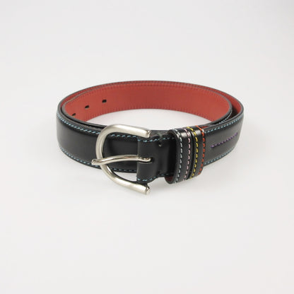【中古】Paul Smith | ポール・スミス マルチカラーステッチレザー ベルト 110706 ブラック サイズ：M