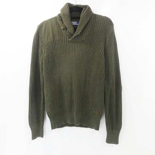 【中古】POLO RALPH LAUREN | ポロ・ラルフローレン エルボーパッチリブ編みショールカラーニット セーター MNBLSWEM3W00105 オリーブ サイズ：XS