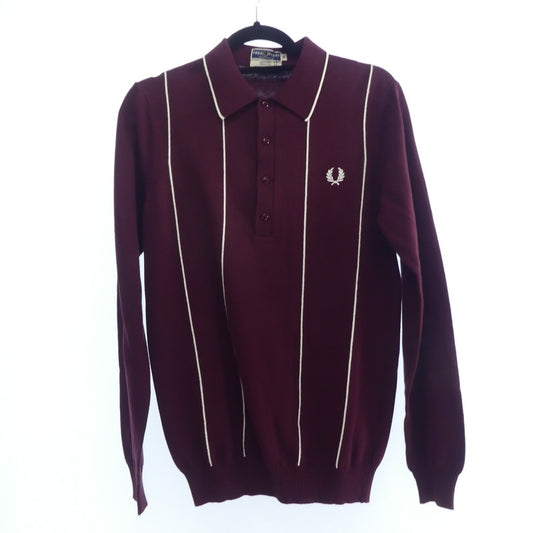 【中古】FRED PERRY | フレッドペリー Vertical Stripe Knitted Shirt ポロシャツ K9305 ボルドー/バーガンディー サイズ：36