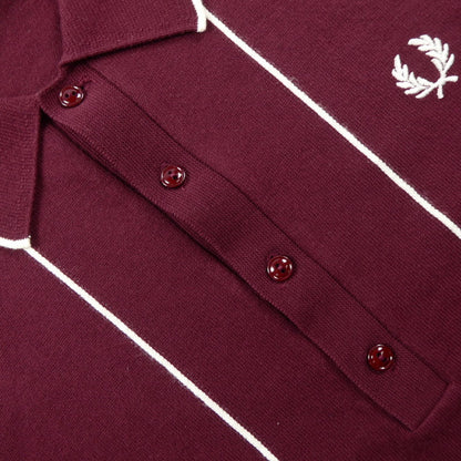 【中古】FRED PERRY | フレッドペリー Vertical Stripe Knitted Shirt ポロシャツ K9305 ボルドー/バーガンディー サイズ：36