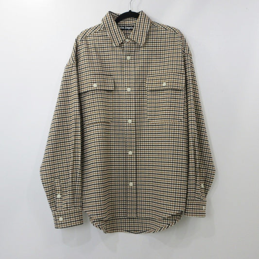 【中古】Palm Angels | パームエンジェルス スナップボタンマイクロチェックサハラオーバーシャツ 長袖シャツ PMES012F23FAB0046010 2023A/W サイズ：48