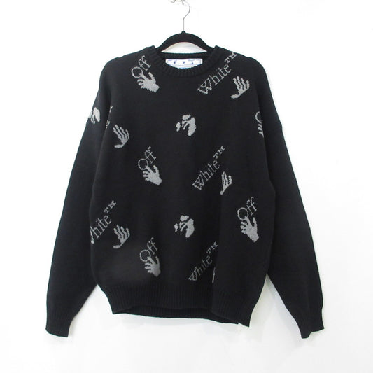 【中古】OFF-WHITE | オフホワイト OW LOGO ALLOVER KNIT CREWNECK セーター OMHE095F21KNI001 ブラック サイズ：S