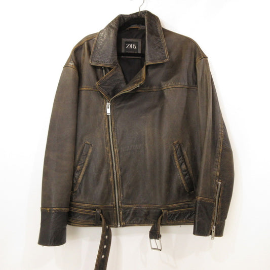 【中古】ZARA | ザラ ヴィンテージ加工レザーダブルライダース レザー 5388/301/700 ブラウン サイズ：M