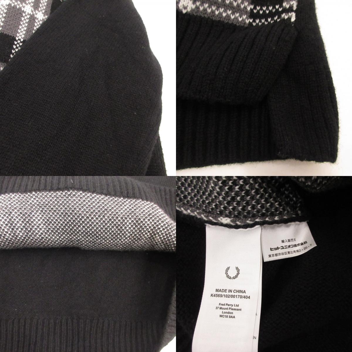 【中古】FRED PERRY | フレッドペリー TARTAN PANEL SWEATER セーター K4569/102 ブラック サイズ：S