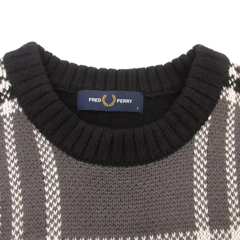 【中古】FRED PERRY | フレッドペリー TARTAN PANEL SWEATER セーター K4569/102 ブラック サイズ：S