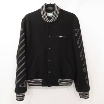 【中古】OFF-WHITE | オフホワイト 3D LINE SKINNY VARSITY JACKET スタジャン OMEA139E18A32002 並行品 ブラック サイズ：S