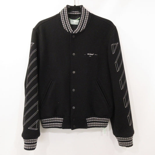 【中古】OFF-WHITE | オフホワイト 3D LINE SKINNY VARSITY JACKET スタジャン OMEA139E18A32002 並行品 ブラック サイズ：S
