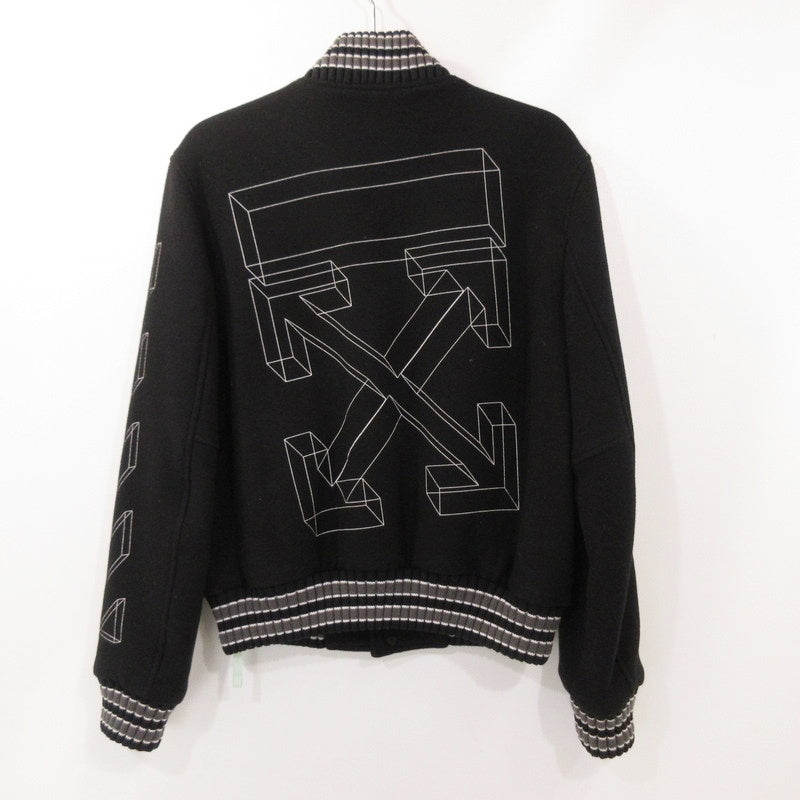 【中古】OFF-WHITE | オフホワイト 3D LINE SKINNY VARSITY JACKET スタジャン OMEA139E18A32002 並行品 ブラック サイズ：S