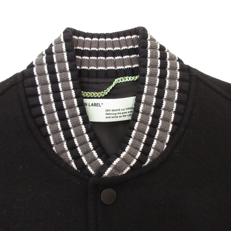 【中古】OFF-WHITE | オフホワイト 3D LINE SKINNY VARSITY JACKET スタジャン OMEA139E18A32002 並行品 ブラック サイズ：S