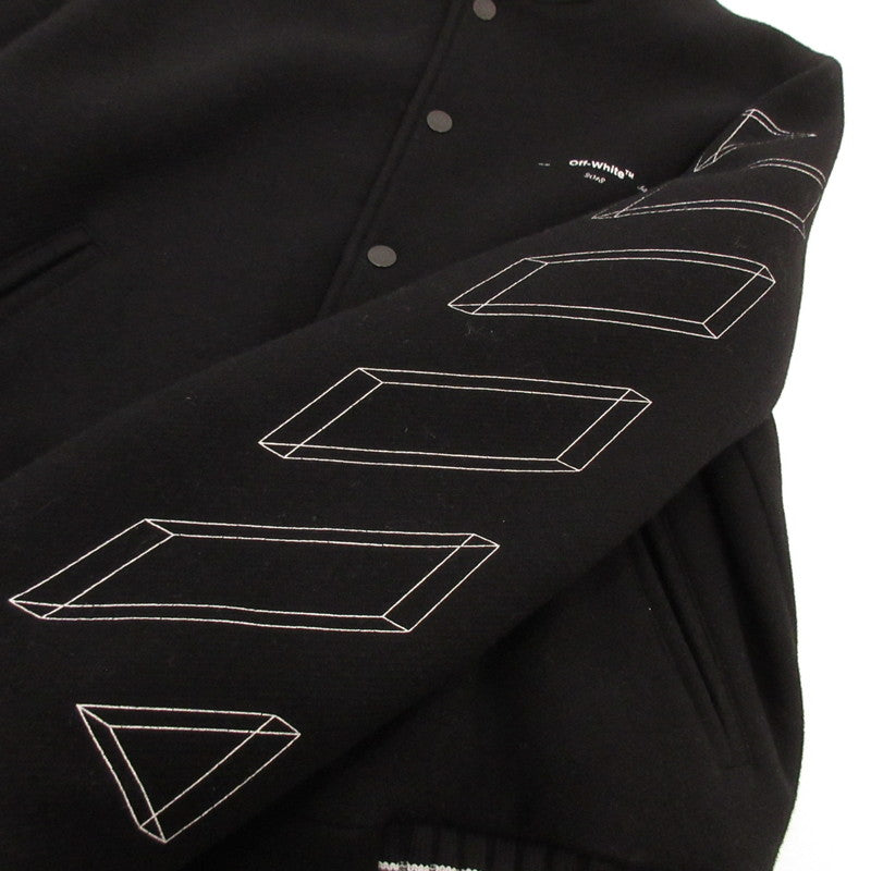 【中古】OFF-WHITE | オフホワイト 3D LINE SKINNY VARSITY JACKET スタジャン OMEA139E18A32002 並行品 ブラック サイズ：S