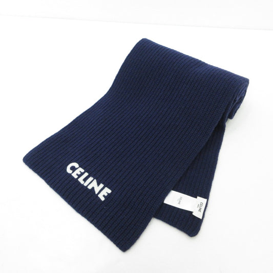 【中古】CELINE | セリーヌ CELINEパッチリブ編みウール マフラー 2AH34423P ネイビー