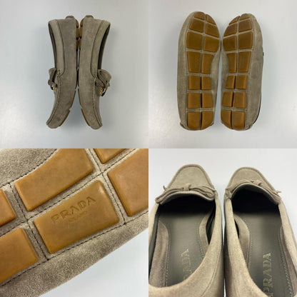 【中古】PRADA | プラダ リボン付スエードドライビングローファー ローファー 1D530B サイズ:36 グレー