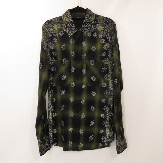 【中古】AMIRI | アミリ BLEACH BANDANA SHADOW PLAID 長袖シャツ SR3DL0007SMRDDJ1 国内正規品 グリーン サイズ：48