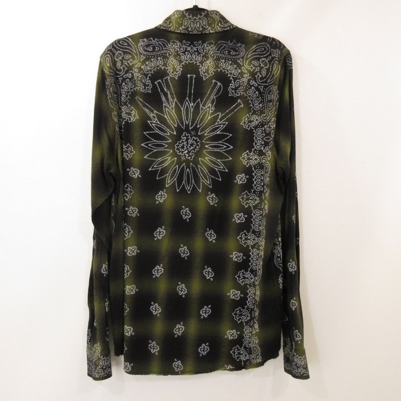 【中古】AMIRI | アミリ BLEACH BANDANA SHADOW PLAID 長袖シャツ SR3DL0007SMRDDJ1 国内正規品 グリーン サイズ：48