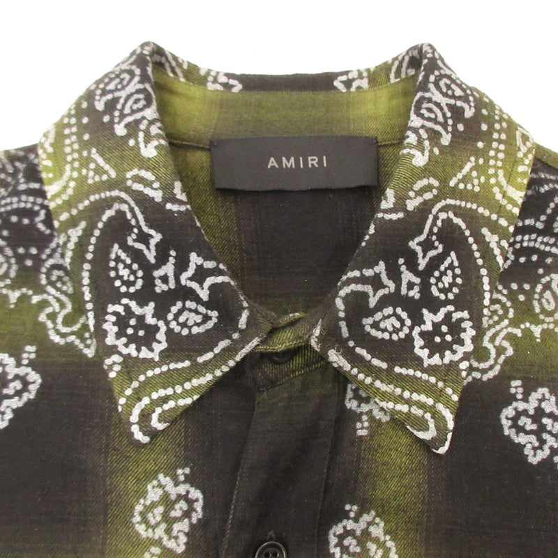 【中古】AMIRI | アミリ BLEACH BANDANA SHADOW PLAID 長袖シャツ SR3DL0007SMRDDJ1 国内正規品 グリーン サイズ：48