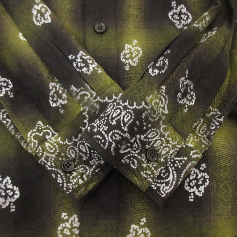 【中古】AMIRI | アミリ BLEACH BANDANA SHADOW PLAID 長袖シャツ SR3DL0007SMRDDJ1 国内正規品 グリーン サイズ：48